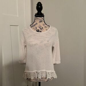 Wallamanda Ivory Knit Sweater with Lace Trim, Small